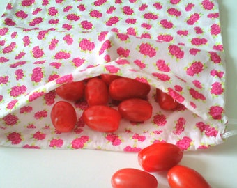 Fabric bulk bag White color red rose patterns