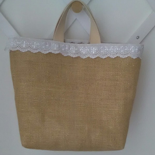 Sac cabas en toile de jute beige pailleté