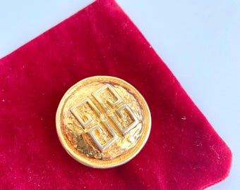 Vintage Givenchy Brooch – 1980s Gold Logo Button, Iconic Couture Design