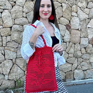 Filet Crochet Bag Pattern PDF | Rose Tote Bag Crochet Pattern | Modern Mesh Bag | Digital Download | English & Spanish