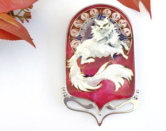 Art Nouveau Cat Charms Necklace Pin - Elegant Gift for Cat Lovers