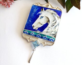 Gift for horse lover western necklace equestrian jewelry cloisonne