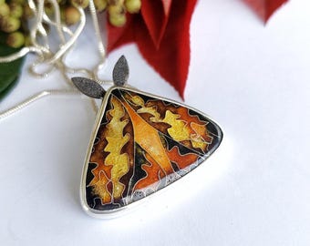 Moth pendant insect jewelry nature-inspired, unique enamel pendant gift for her, statement moth pendant, autumn wearable art jewelry