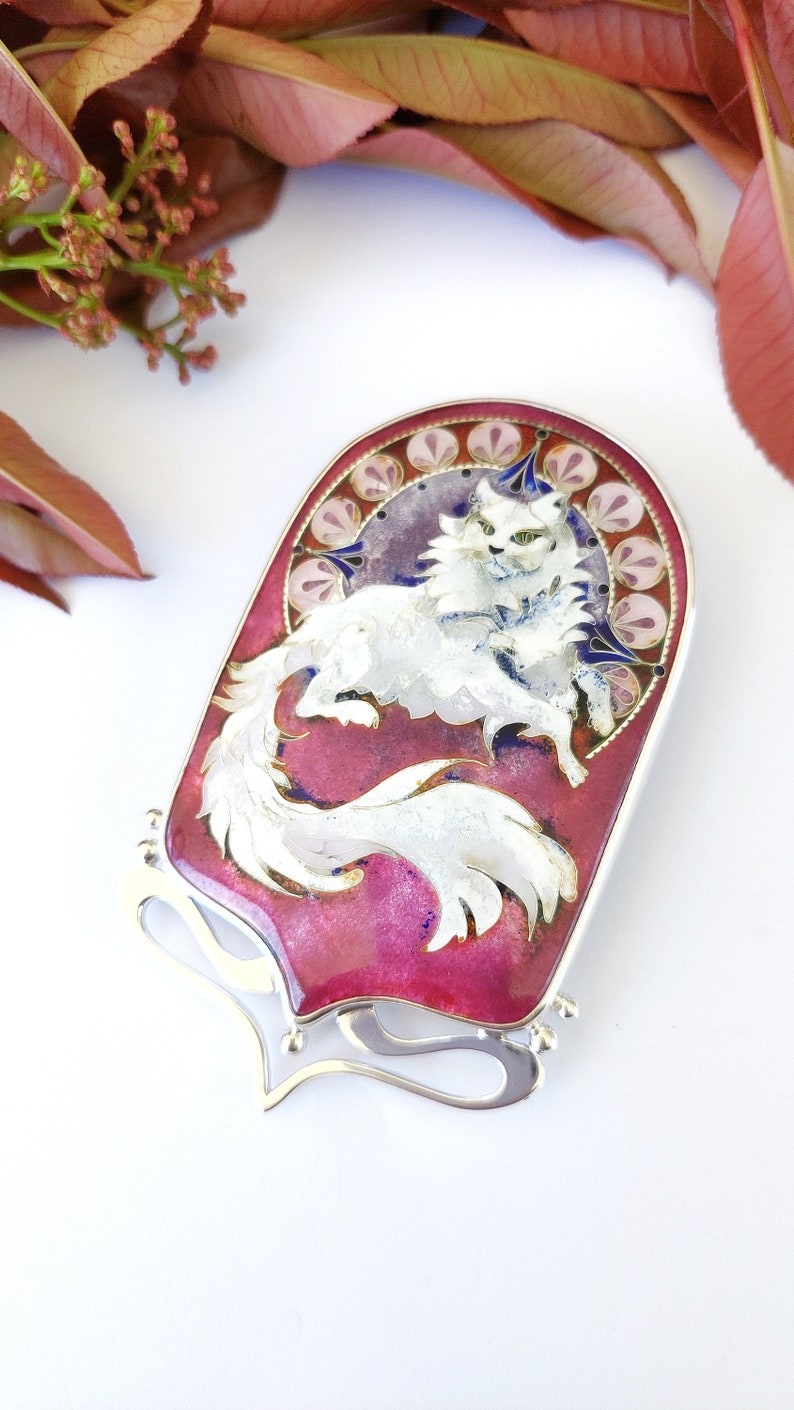 Art Nouveau Cat Charms Necklace Pin Elegant Gift for Cat Lovers zdjęcie 7