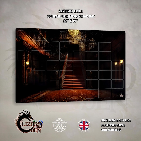 Carte du manoir du jeu de société Resident Evil - Tapis en néoprène - Tapis de jeu
