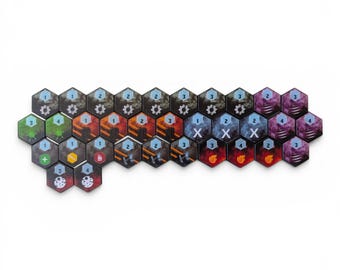 Nemesis Lockdown Board Game Exploration Tokens – Acrylic Hex Tokens - Upgrade Set