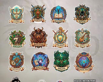 DND Class Vinyl Stickers - RPG Character Class Decals - Waterproof Sticker