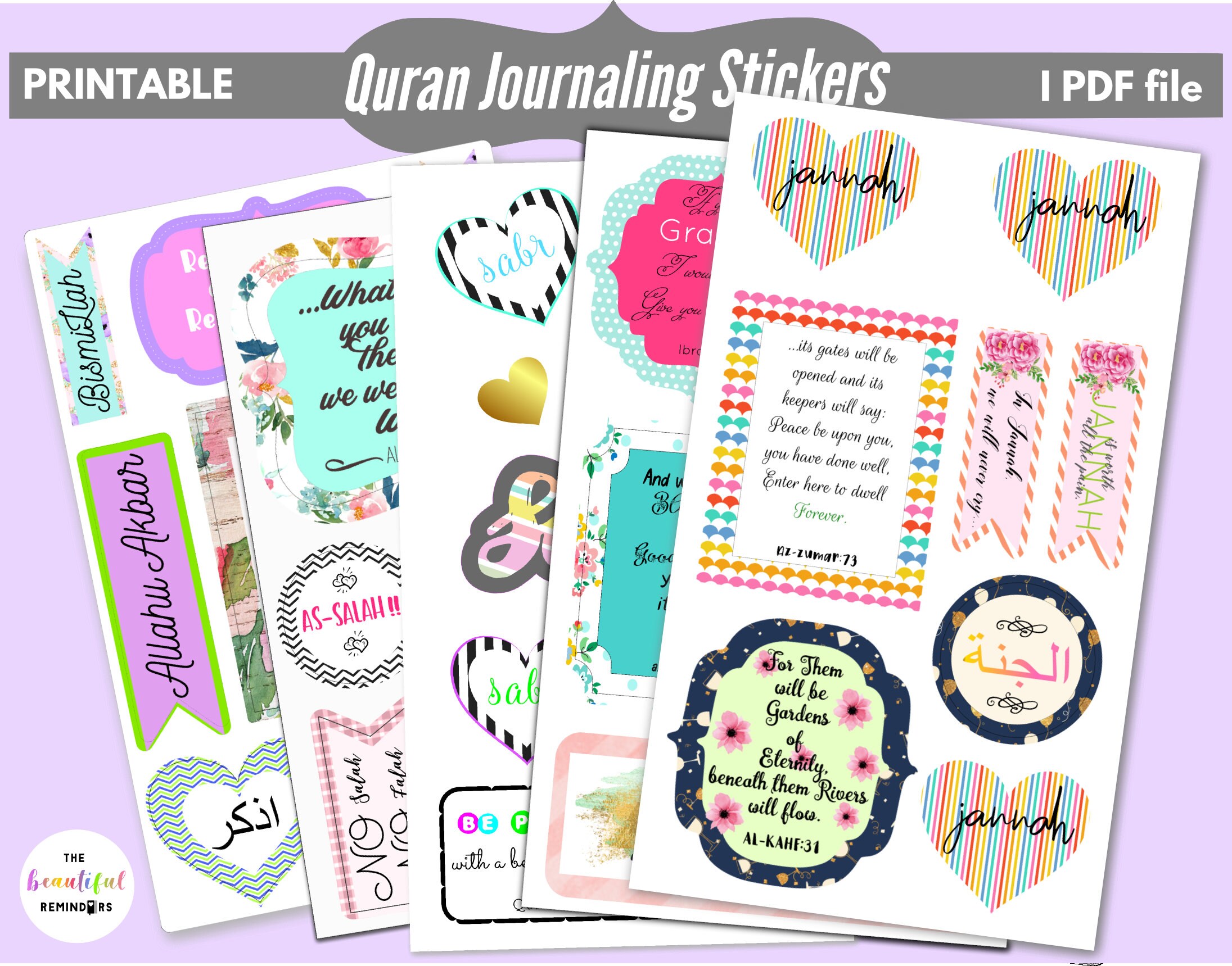 QURAN themed JOURNALING STICKERS/Set of Five sheets/Jannah Etsy