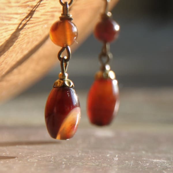 AGATE et CARNALINE SEMIPRECIOUS stone Boucles d’oreilles/ Achat und Karneol Halbedelsteine Ohrringe/vintage/Elégant