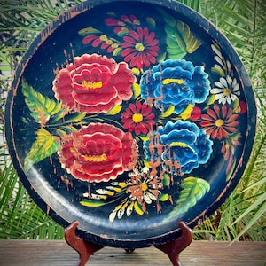 Large Vintage Toll Painted Wooden Tray