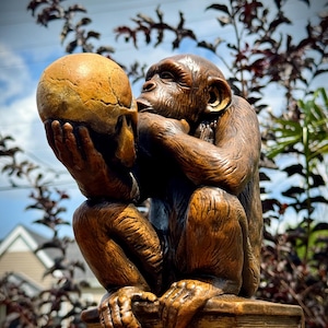 Vintage 1968 Progressive Art Products “philosopher Monkey  Vtg 1970 Progressive Art products clay mold 15” Traveling Monkey statue main image 0