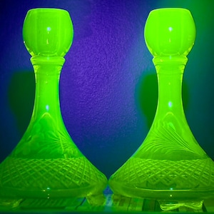 Vintage Uranium Glass Candlestick Holders