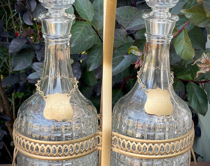 Mid Century Double Decanter Set With Caddy Etsy