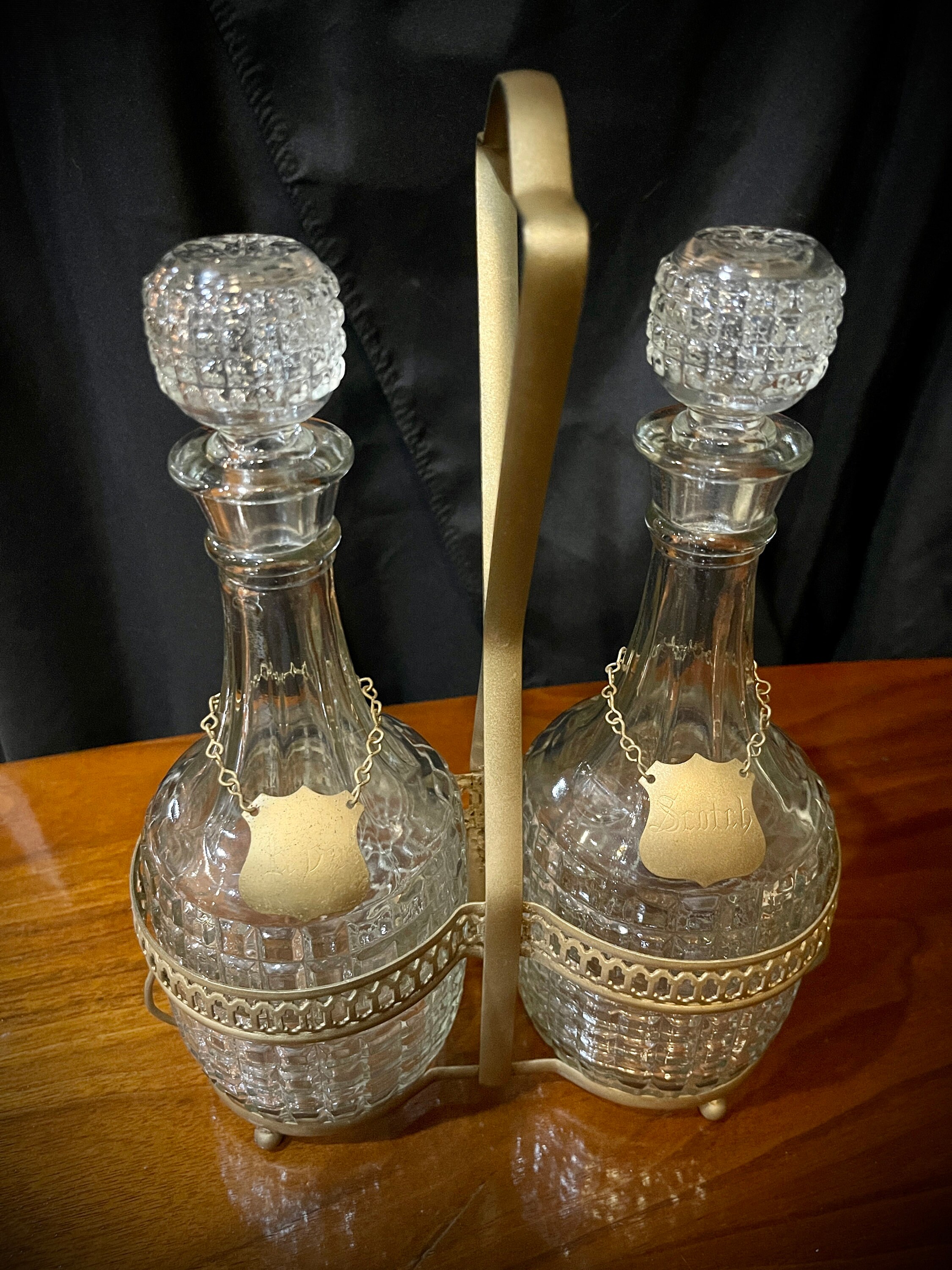 Mid Century Double Decanter Set With Caddy Etsy