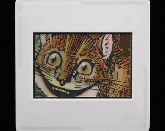 Cheshire Cat Brooch/ Badge/ Pin - 'Smiles' Collection - 1990 Royal Mail Postage Stamp plus presentation card.