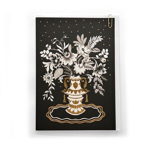 PAVILLON - lueur « vase » - carte de voeux - floral - botanique - monochrome - baroque - métallisé - décoratif