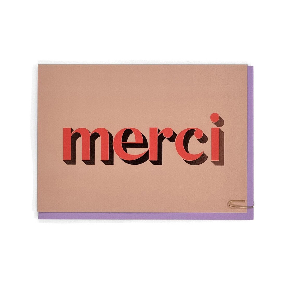 Merci Thank You Card: Foiled Graphic Font, Lavender Envelope - Etsy