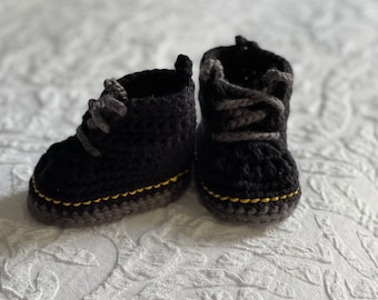 Black Crochet Baby Doc Marten Style Booties