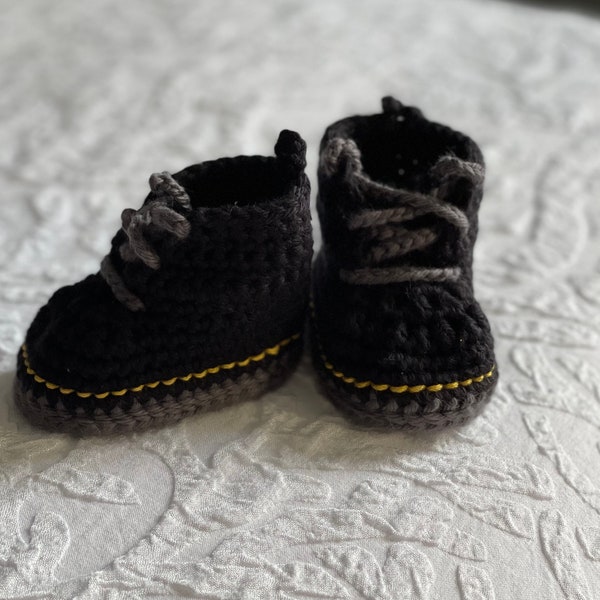 Black Crochet Baby Doc Marten Style Booties