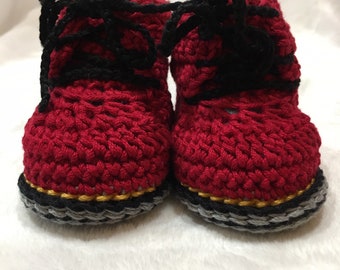 Red Crochet Baby Doc Marten Style Booties