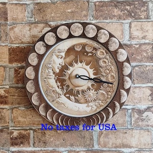 Relógio de madeira com fases da lua, arte celestial gravada a laser, presente de astronomia para casa