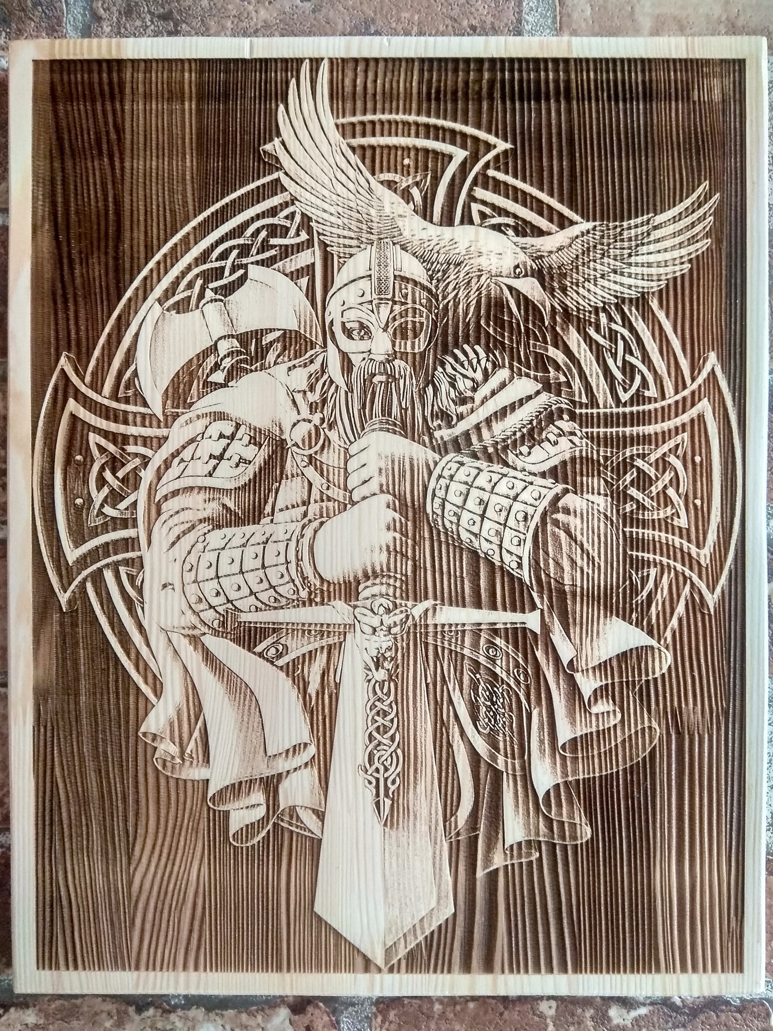 Wood Burning Viking Warrior Wall Art Norse Mythology Laser Etsy
