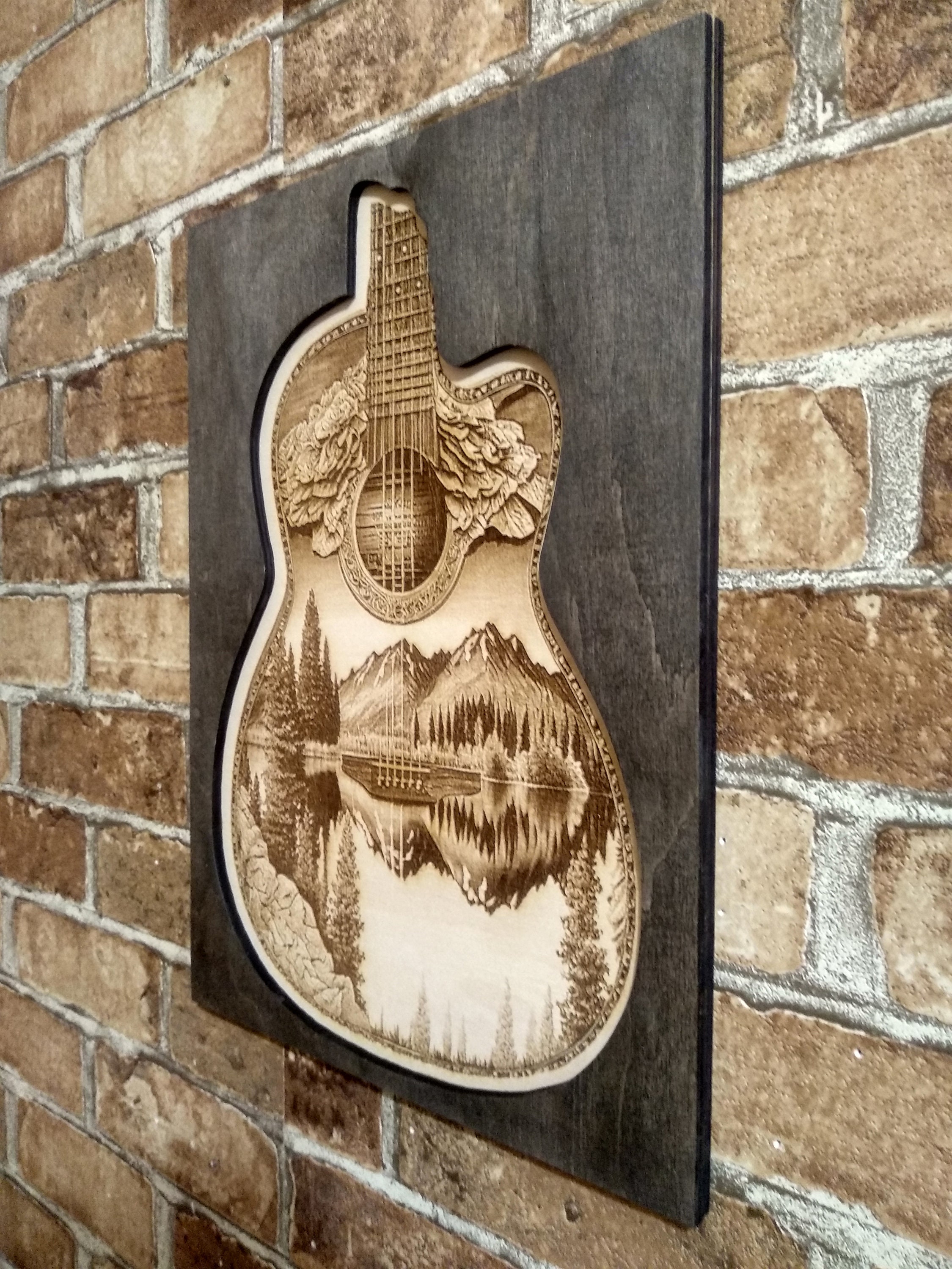 Acoustic Guitar, 3D Illusion Laser Engraving Wall Art, Lakehouse