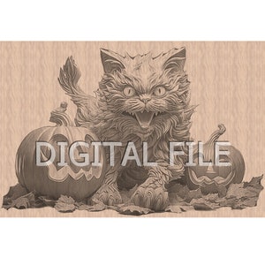 Lasergravur Dateien, Spooky Season png, Halloween Katze Kürbis, 3D Illusion, Holzgravur, Glowforge Laser Ready.