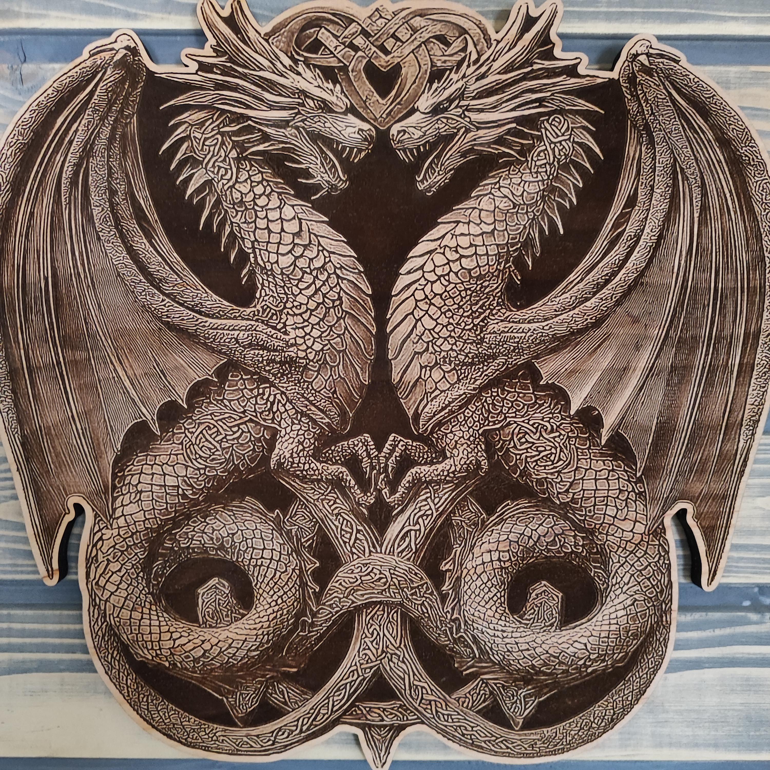 Celtic Dragons Wood Wall Art | Fantasy Art | Laser Engraved Dragon ...