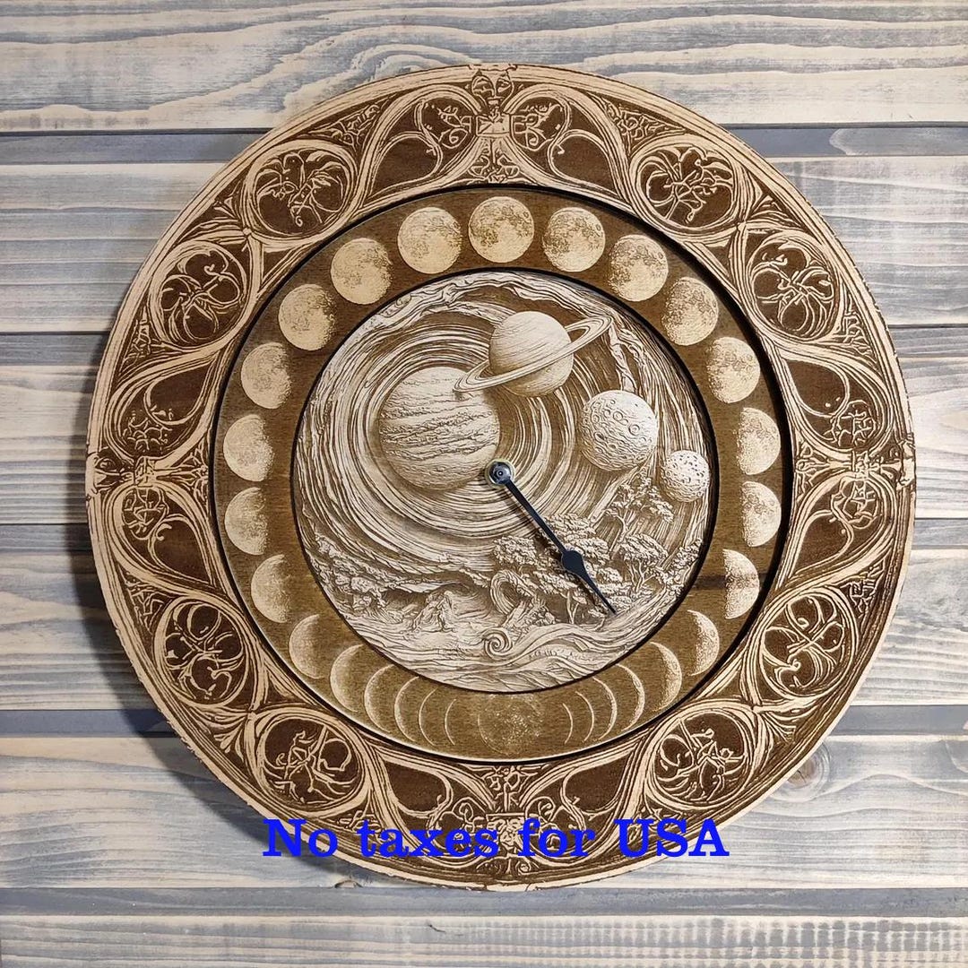 Wooden Moon Phase Wall Clock: Laser Engraved Lunar Art - Etsy