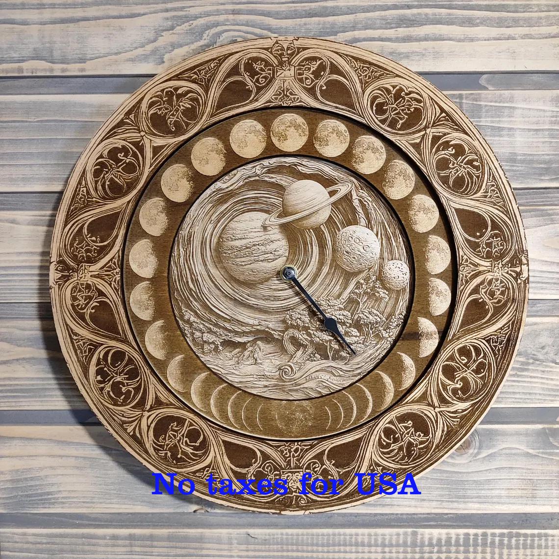 Wooden Moon Phase Wall Clock: Laser Engraved Lunar Art - Etsy