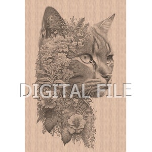 Lasergravur Dateien, Katze, Blumen, 3D Illusion, Holzgravur, Glowforge Laser Ready.
