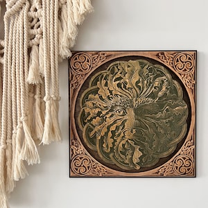 Celtic Green Man Wooden Wall Hanging, Laser Engraved Forest Mythology Wall Plaque, Pagan Decor.