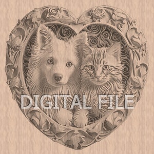 Lasergravur Dateien, Katze, Hund, 3D Illusion, Holzgravur, Glowforge Laser Ready.