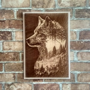 Wolf, 3D Illusion Laser Engraving Wall Art.