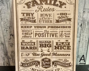 Family Rules Wood Sign, House Rules Sign, Custom Wood Sign.