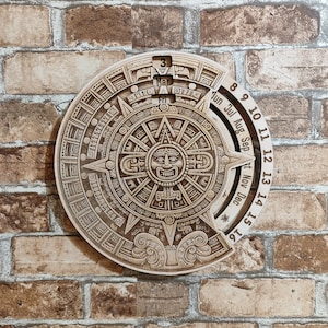 Perpetual Aztec Calendar, Yearly Wall Calendar, 2025 Wall Calendar, 3D Illusion Wood Laser Engraving Desk Calendar.