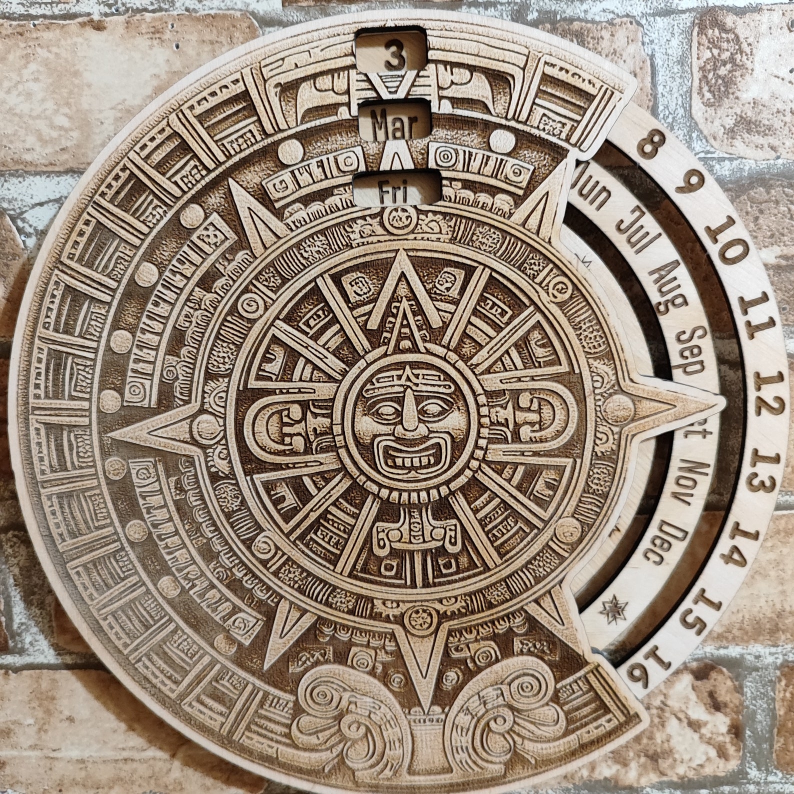 Aztec Calendar Engraved Pattern Laser Engraved Aztec Calendar: Perpetual Wood Desk or Wall Decor - Etsy