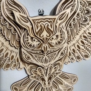 Owl Wood Wall Hanging, 3D Owl Wall Decor, Owl Gift, Multilayer Mandala ...
