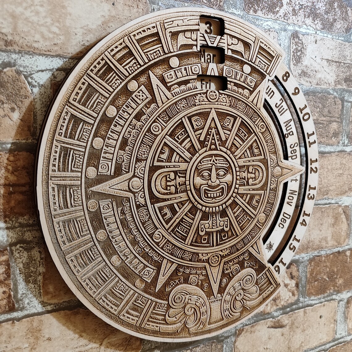 Laser Engraved Aztec Calendar: Perpetual Wood Desk or Wall Decor - Etsy
