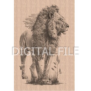 Laser-Gravur-Dateien, Löwe png, 3D Illusion, Holzstich, Glowforge, xtool, Laser-Ready-Dateien.