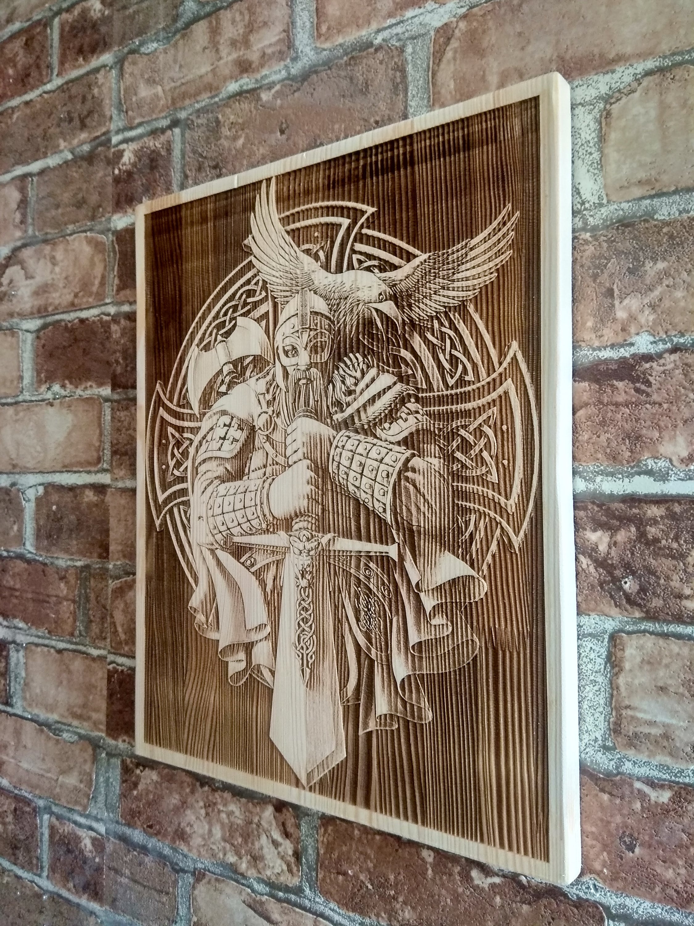 Wood Burning Viking Warrior Wall Art Norse Mythology Laser Etsy