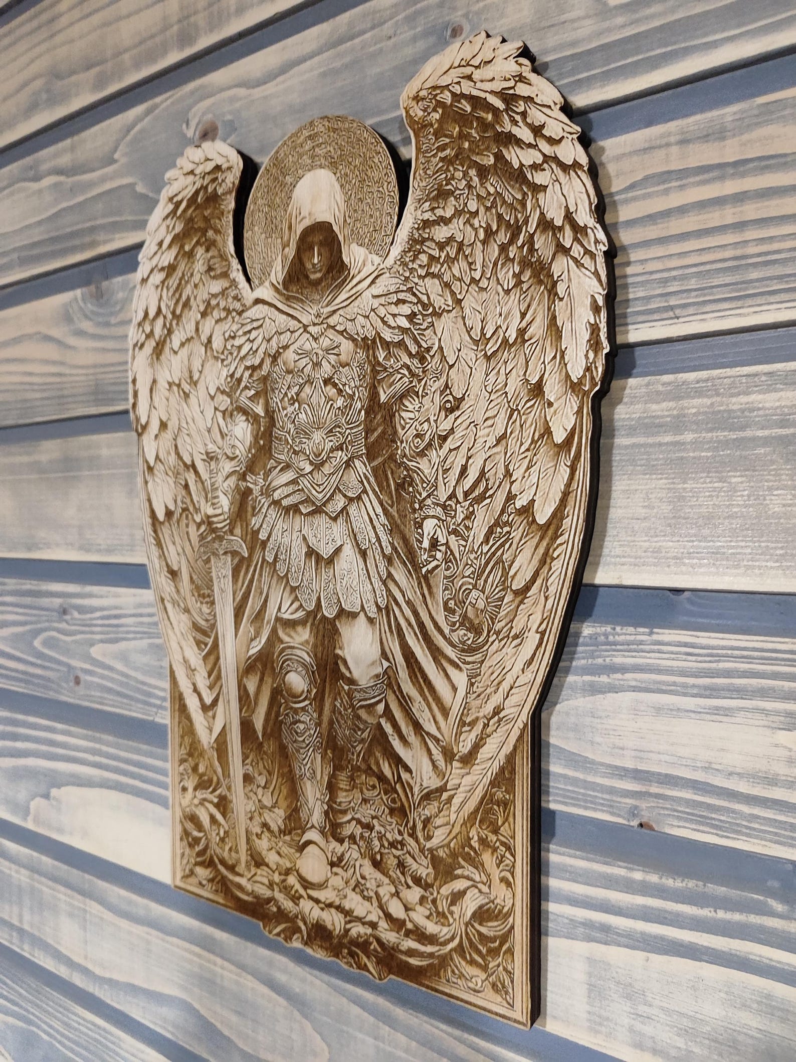 Archangel Michael | Laser Engraved Wood Wall Art | Modern Christian ...