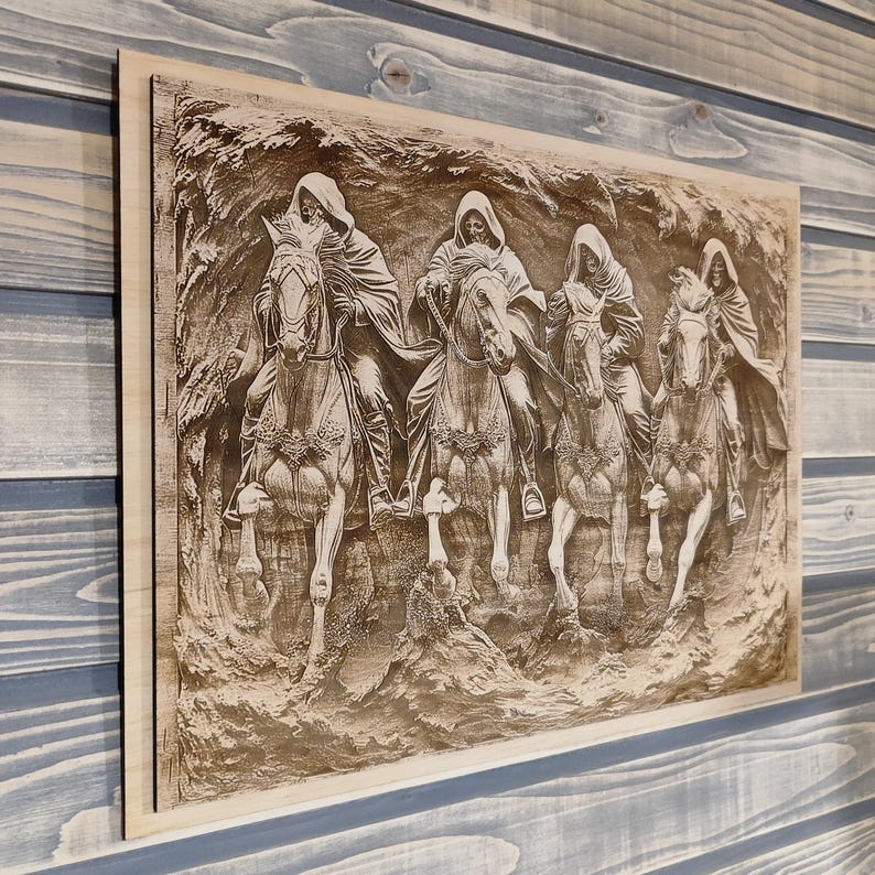 Four Horsemen of the Apocalypse, Laser Engraving Biblical Wall Art. image 3