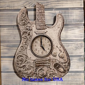 Reloj de pared de guitarra eléctrica grabado a láser: contrachapado de aliso, decoración moderna
