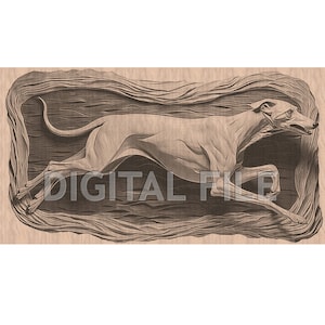 File per incisione laser, Levriero, Illusione 3D, Incisione su legno, Pronto per il laser Glowforge.