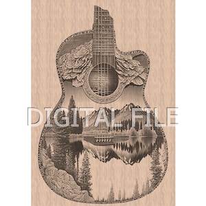 Lasergravurebestanden, akoestische gitaar, 3D-illusie, houtgravure, klaar voor Glowforge-laser.