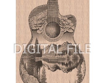 Laser Engraving Files, Acoustic Guitar, 3D Illusion, Wood Engraving, Glowforge Laser Ready.