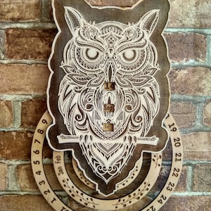 Wooden Perpetual Wall Calendar, 2025 Wall Calendar, Owl Laser Engraving Wall Decor, Wildlife Wall Hanging.