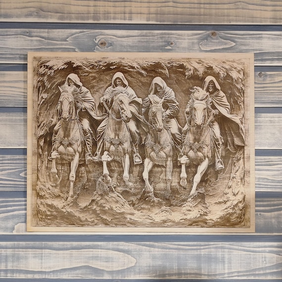 Four Horsemen of the Apocalypse, Laser Engraving Biblical Wall Art.
